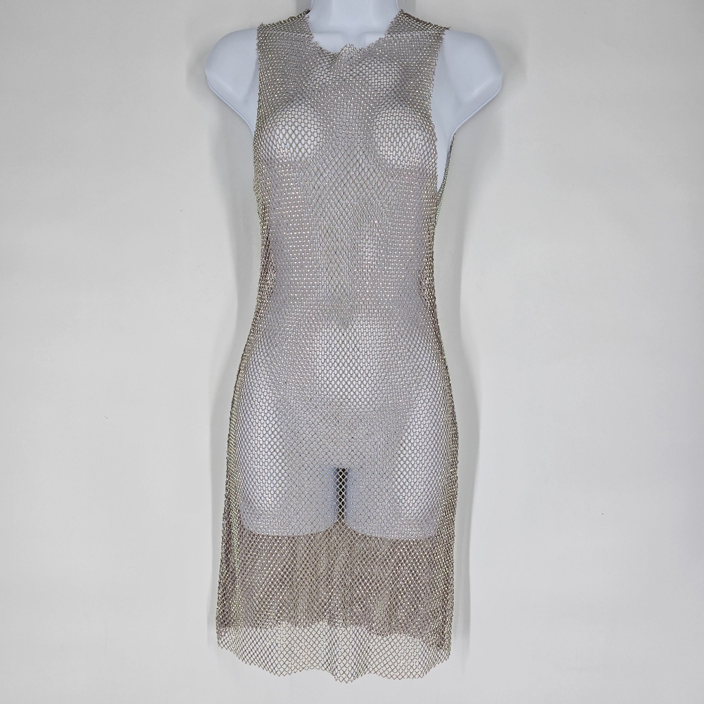 Zara Embellished Mesh Sleeveless Cover Up Dress Size S NEW